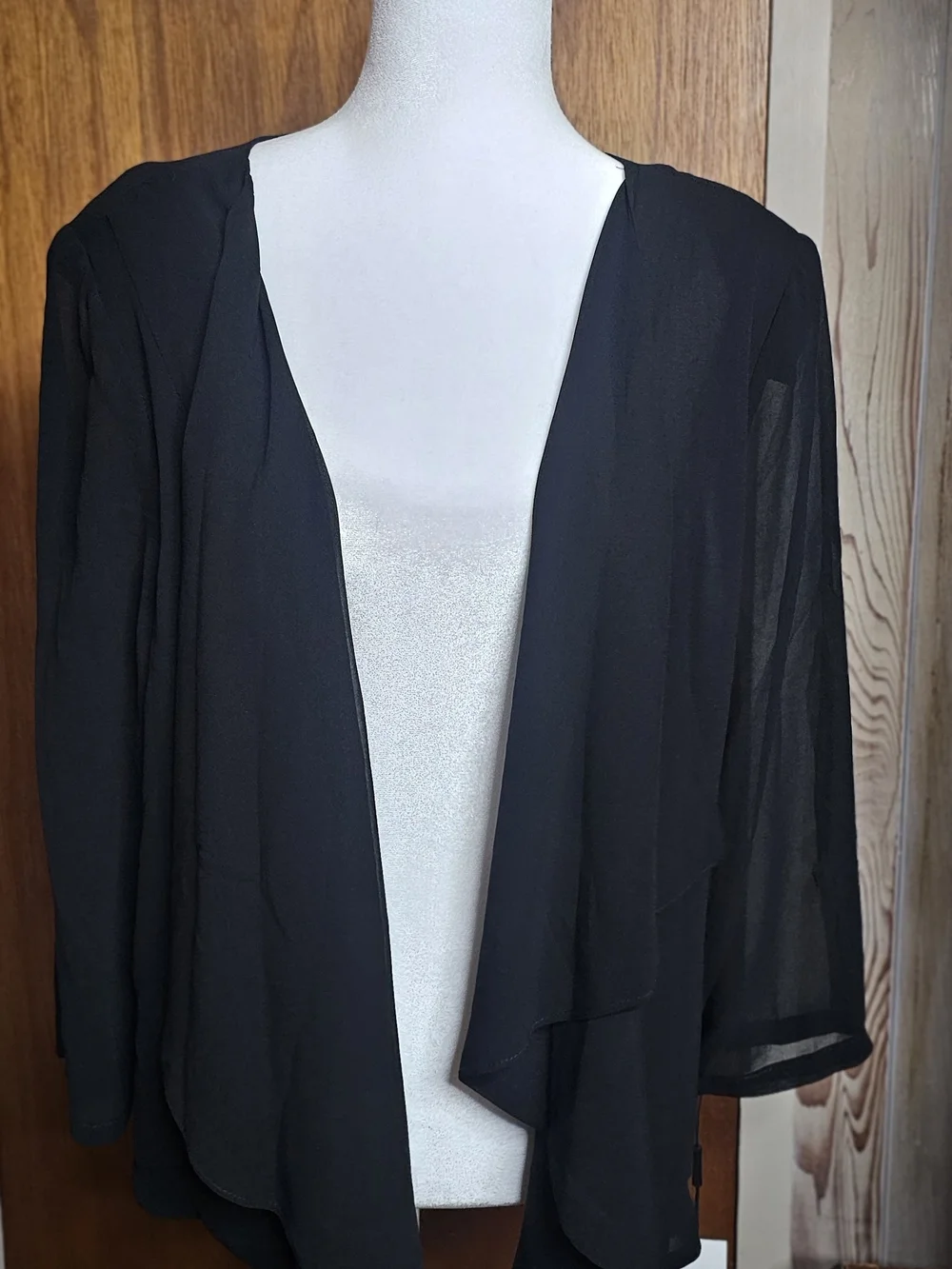 Calvin Klein Black Sheer Draped Illusion Cardigan